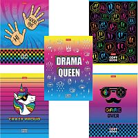 Тетрадь А5, 48 л., HATBER, скоба, клетка, обложка картон, CrazyColor (5 видов в спайке), 48Т5В1 | код 113816 | HATBER