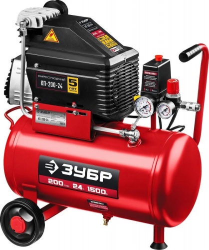 Компрессор поршневой Зубр КП-200-24 Н6 безмасляный 200л/мин 24л 1500Вт красный | код 1407276 | ЗУБР Компрессор поршневой Зубр КП-200-24 Н6 безмасляный 200л/мин 24л 1500Вт красный | код 1407276 | ЗУБР