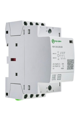 KM1.40.0.230.20 Модульный контактор 4НО контакта 20А (~/= 230В AC/DC) | код KM140023020 | РЕЛЕОН