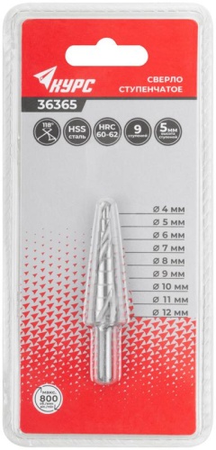Сверло ступенчатое HSS по металлу, спиральный профиль, 9 ступеней, 4-12 мм | код 36365 | FIT фото 3