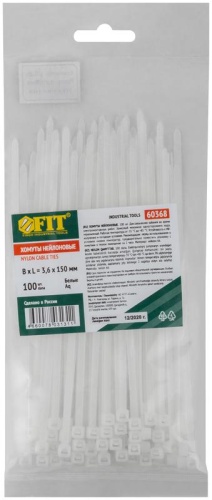 Хомуты нейлоновые для проводов, белые 100 шт., 3,6х150 мм | код 60368 | FIT фото 3 Хомуты нейлоновые для проводов, белые 100 шт., 3,6х150 мм | код 60368 | FIT фото 3
