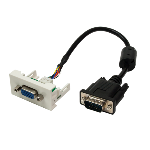 Вставка Mosaic 22.5x45 с адаптером VGA D-SUB (HDB-15) мама, со шнуром 3 м папа, белая | код LAN-WA-LP-VGA-FM-3.0 | LANMASTER
