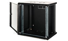 Щит телекоммуникационный 19., 12U, ВxШxГ 633x600x450мм, PROlineB, навесной, дверь стекло с перфор. по бокам, черный | код LN-PRB-12U6045-BL-F | LANDE