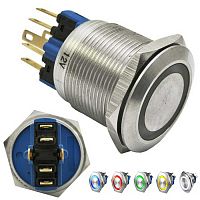 Кнопка антивандальная с подсветкой RUICHI GQ22-11ZE/B on-off+off-on, М22, IP65, никелированная латунь | код 77936 | Ruichi