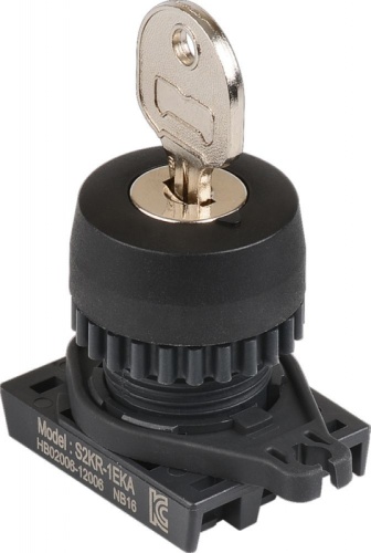 Головка переключателя S2KR-5GK, черная ?30мм с ключом, 3-позиционный с фиксацией в левом и самовозвратом правого положения, извлечение ключа из левого и центрального положения, монтажное отверстие ?22/25мм | код A8026-A5550009199 | РЕЛЕ И А