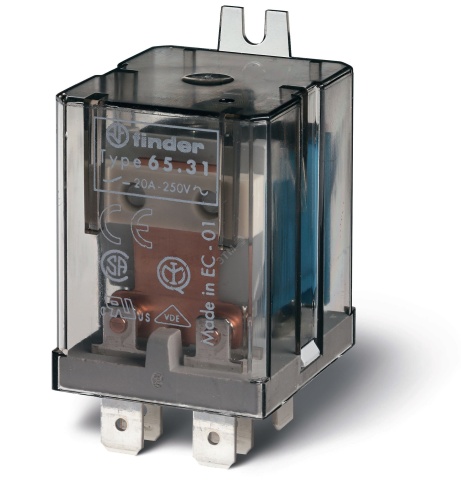 Реле силовое электромеханич. монтаж в наконечники Faston 250 (6.3х0.8мм) 1НО + 1НЗ 20А AgCdO 230В AC RTI без монтаж. фланца | код 653182300009 | FINDER