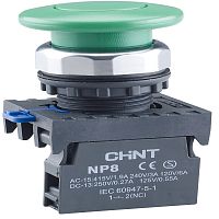 Кнопка упр. Грибок ?40мм NP8-20M/13 без подсветки, самовозв., зелен., 2НО, IP65 (R) | код 667268 | CHINT