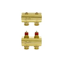 Коллекторная группа FHF-2 латунная 1' на 2 выхода со встроенными термостатическими вставками | код 088U0502 | Danfoss