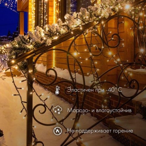Гирлянда светодиодная "Нить" 20м 200LED тепл. бел. 15Вт 24В IP67 постоян. свечение провод каучук черн. (нужен трансформатор 531-100/531-311/531-312) Neon-Night 315-516 фото 2