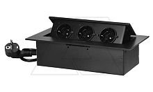 Блок розеточный встраиваемый 3x2P+E со шторками, кабель 1,5м, 3600вт, острый край, черный | код OR-GM-9037-B | ORNO