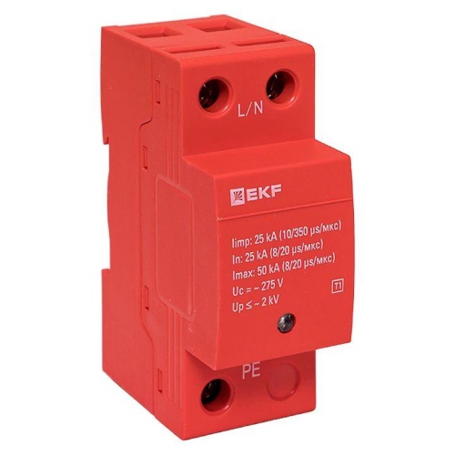 Устройство защиты от импульсных перенапряжений класс 1 Iimp 25кА (10/350мкс) 1P | код spd-t1-1p | EKF Устройство защиты от импульсных перенапряжений класс 1 Iimp 25кА (10/350мкс) 1P | код spd-t1-1p | EKF