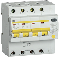 Выключатель автоматический дифференциальный АД14S 4п 20А C 300мА тип AC (5 мод) | код. MAD13-4-020-C-300 | IEK 