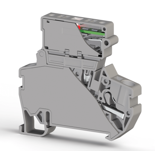 307 299, Клеммник пруж.б/зажим. (Push in) с держ.пред.(5х25) с инд. 24VDC, 4 мм.кв. (серый), PYK 4SLD 24VDC (5x25) | код 0.0.0.3.07299 | KLEMSAN