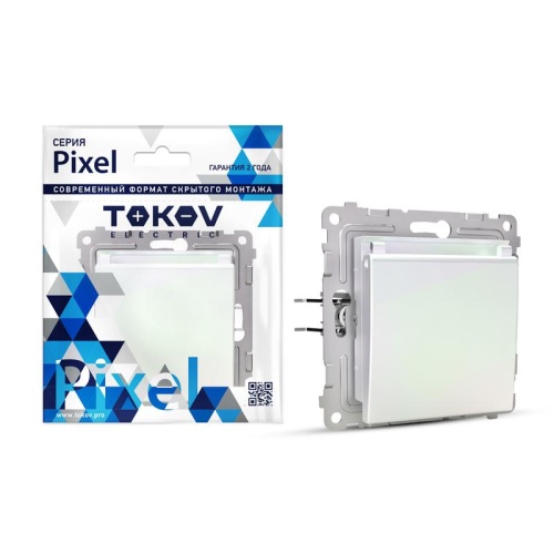 Розетка 1-м СП Pixel 16А IP20 с заземл. защ. шторки с крышкой механизм перламутр. | код TKE-PX-R1ZSW1-C04 | TOKOV ELECTRIC