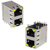 Блок сетевых розеток RJ 8P8C FTP RUICHI c LED индекацией, двухрядный, 2 гнезда | код 114427 | Ruichi