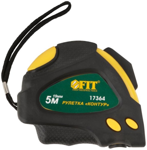 Рулетка ''Контур'' с автостопом, прорезиненный корпус 5 м x 19 мм | код 17364 | FIT