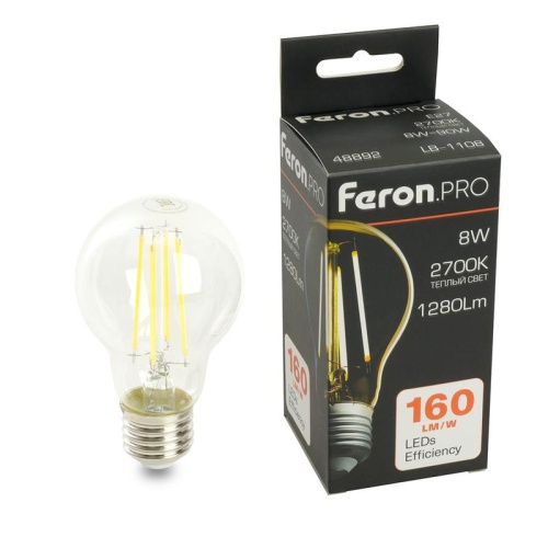 Лампа светодиодная LED 8вт Е27 теплый FILAMENT Feron.PRO | код 48892 | Feron Лампа светодиодная LED 8вт Е27 теплый FILAMENT Feron.PRO | код 48892 | Feron