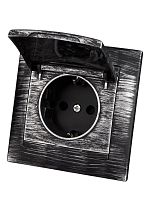 Розетка 2П+З 16А 250В IP44 с защ. шт. с крышкой старинное серебро Лама TDM | код SQ1815-0655 | TDM