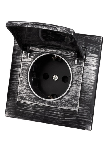 Розетка 2П+З 16А 250В IP44 с защ. шт. с крышкой старинное серебро Лама TDM | код SQ1815-0655 | TDM