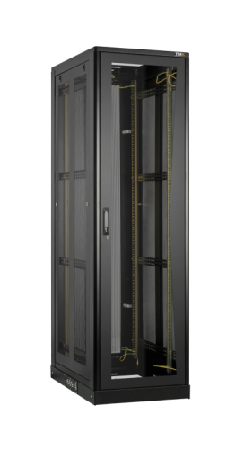 Шкаф серверный 19, 42U, стеклянная дверь, перфорированные стенки, Ш800хВ2101хГ1000мм, в разобранном виде, черный | код TFE-428010-GPPP-BK | TLK