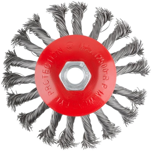 Корщетка-колесо с наклоном, гайка М14, стальная витая проволока 115 мм | код 39034 | FIT Корщетка-колесо с наклоном, гайка М14, стальная витая проволока 115 мм | код 39034 | FIT