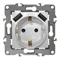 Розетка 2P+E 16A-250В, штор. с 2xUSB 5В-3А, Эра Elegance, алюминий 14-4109-03 | код Б0047869 | ЭРА