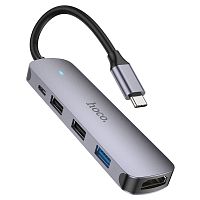Разветвитель USB-C Hoco HB27 4порт. серый | код 2002428 | Hoco