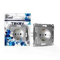 Розетка 1-м СП Pixel 16А IP20 с заземл. механизм алюм. | код TKE-PX-R1Z-C03 | TOKOV ELECTRIC