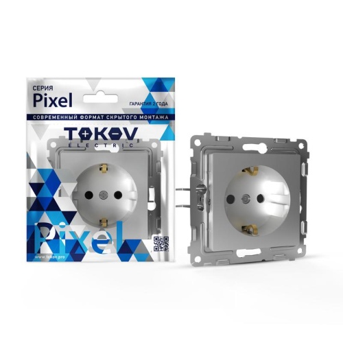 Розетка 1-м СП Pixel 16А IP20 с заземл. механизм алюм. | код TKE-PX-R1Z-C03 | TOKOV ELECTRIC