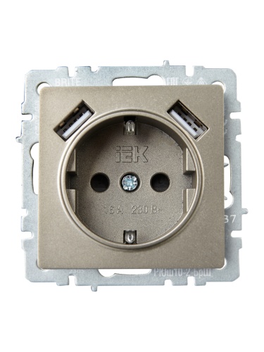 Розетка BRITE РЮш10-2-БрШ 16А с USB A+A 3.1А с заземл. защ. шторки шампань | код. BR-R14-16-U21-D31-K37 | IEK фото 6 Розетка BRITE РЮш10-2-БрШ 16А с USB A+A 3.1А с заземл. защ. шторки шампань | код. BR-R14-16-U21-D31-K37 | IEK фото 6