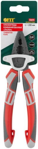 Плоскогубцы комбинированные ''Эталон'', CrV сталь, ребра жесткости на губках, тефлоновое покрытие, 3К прорезиненные ручки 200 мм | код 50695 | FIT фото 3