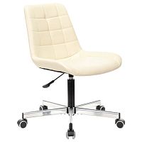 Кресло BRABIX Deco MG-316, без подлокотников, пятилучие серебристое, экокожа, слоновая кость | код 532081 | BRABIX