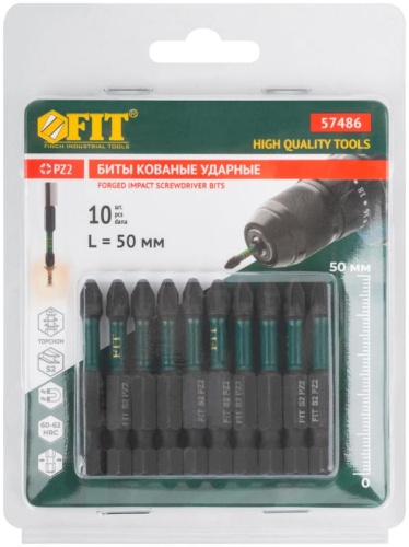 Набор бит кованые ударные сталь S2 односторонние 50мм PZ2 профи блистер (уп.10шт) FIT 57486 фото 3 Набор бит кованые ударные сталь S2 односторонние 50мм PZ2 профи блистер (уп.10шт) FIT 57486 фото 3