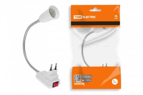 Переходник вилка-Е27 гибкий 300мм с выключателем, белый, TDM | код SQ0335-1011 | TDM