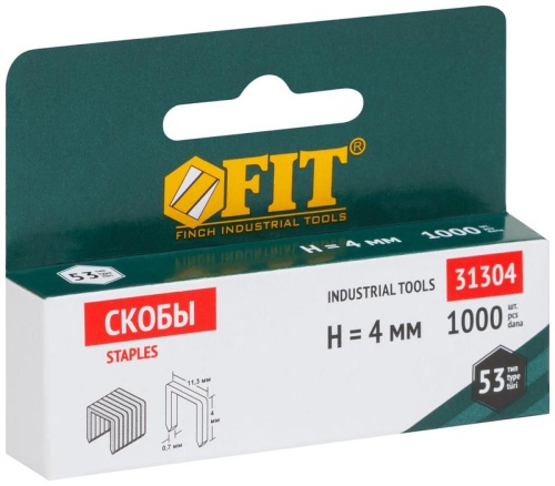Скоба для степлера узкая прямоугольная (тип 53) 4мм (1000шт) | код 31304 | FIT Скоба для степлера узкая прямоугольная (тип 53) 4мм (1000шт) | код 31304 | FIT