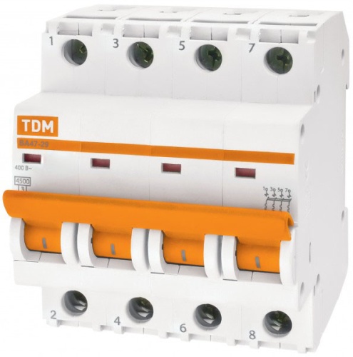 Выключатель автоматический четырехполюсный ВА47-29 8А D 4,5кА | код. SQ0206-0186 | TDM 