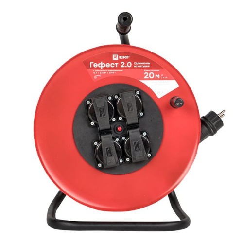 Удлинитель на катушке "Гефест 2,0" 4 гнезда 20м с заземлением и предохранителем КГ 3*2,5 16А/3,5кВт IP44 PROxima | код UKG02-16-R325-4-20-IP44 | EKF фото 3