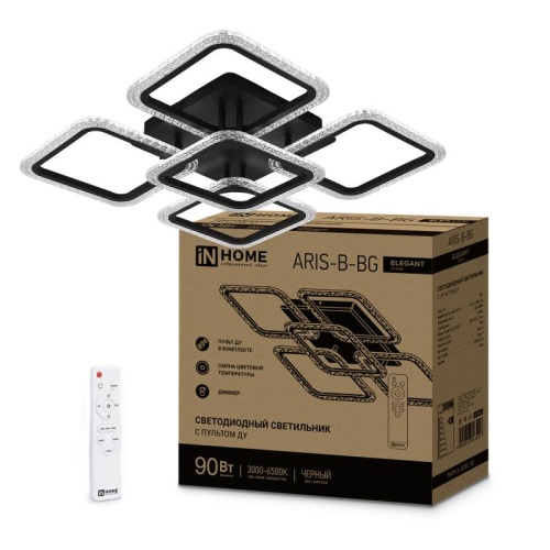 Светильник светодиодный ELEGANT ARIS-B-BG 90Вт 230В 3000-4000-6500К 7000лм 600х600х110мм ПУ черн. | код 4690612043241 | IN HOME