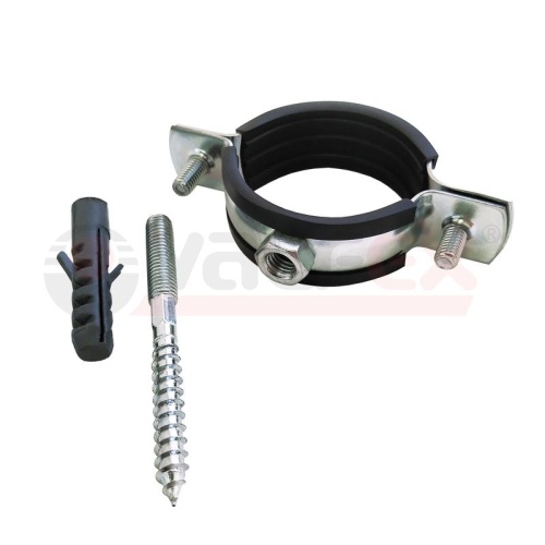 Хомут РМ d38-43мм 1 1/4дюйм с резиновым уплотнением (в компл. шпилька М8х80 и дюбель) оцинк. (100) | код 45WR-40-М | VALFEX