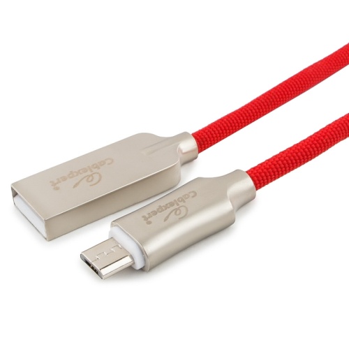 Кабель USB 2.0 Cablexpert CC-P-mUSB02R-1M, AM/microB, серия Platinum, длина 1м, красный, нейлоновая оплетка, блистер | код CC-P-mUSB02R-1M | Cablexpert