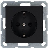 Розетка Schuko с защитными шторками 16A 250V~ 2P+T, цвет черный матовый (soft touch) | код G5501PB | Jasmart