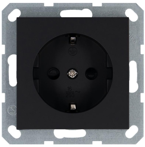 Розетка Schuko с защитными шторками 16A 250V~ 2P+T, цвет черный матовый (soft touch) | код G5501PB | Jasmart