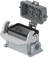 Закрытое основание разъема REVOS, Size 10, с уплотнителем, с одной защелкой, с защитной крышкой, 2 отверстия с резьбой для кабельных вводов M20x1,5, материал корпуса: алюминиевый сплав | код 71.340.1035.1 | Wieland