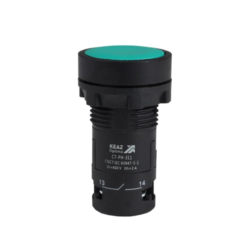 Кнопка с фиксацией OptiSignal Compact D22 C7-PH-311 зеленая 1НО+1НЗ XB7NH35 | код 362074 | КЭАЗ
