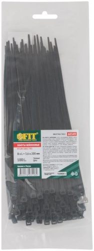 Хомут для проводов 3.6х200мм нейлон. черн. (уп.100шт) FIT 60349 фото 3