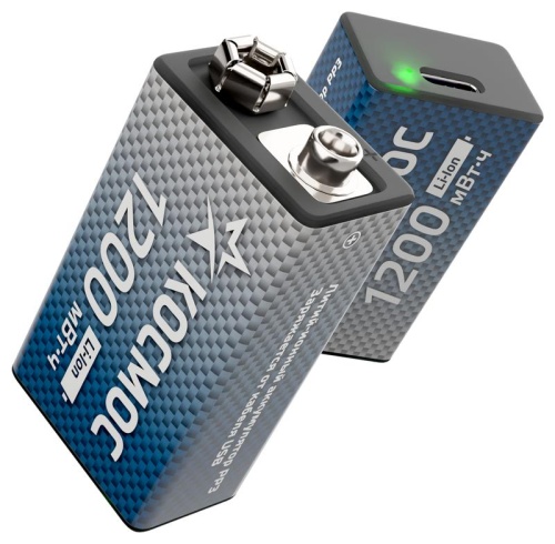 Аккумулятор крона Li-ion 9В 1200мАч (уп.2шт) КОСМОС KOCLi9V1200mAh2B