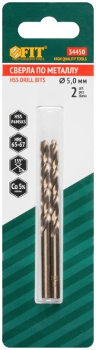 Сверла по металлу HSS с добавкой кобальта 5% Профи в блистере 5.0 мм (2 шт) | код 34450 | FIT фото 3 Сверла по металлу HSS с добавкой кобальта 5% Профи в блистере 5.0 мм (2 шт) | код 34450 | FIT фото 3