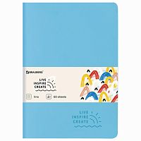 Тетрадь 60 л. в линию обложка кожзам SoftTouch, сшивка, B5 (179х250мм), ГОЛУБОЙ, BRAUBERG RAINBOW, 403886 | код 403886 | BRAUBERG