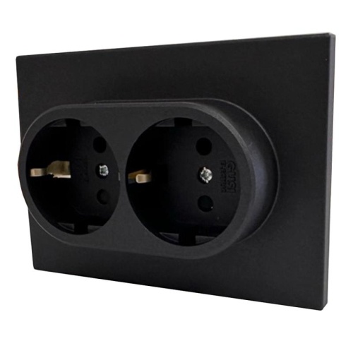 Розетка двухпостовая Ugra с/з с з/ш, механизм, 16А, 250В, графит | код С11Р6-010 | GUSI ELECTRIC