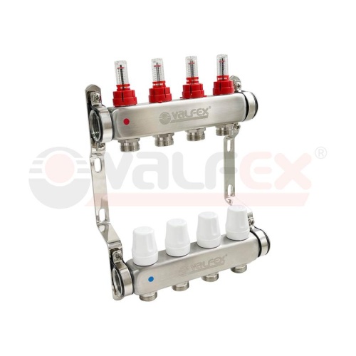 Блок коллекторов 1дюйм х 10 вых. евроконус 3/4дюйм с расходомером нерж. сталь (2) К | код VF.584.0610 | VALFEX